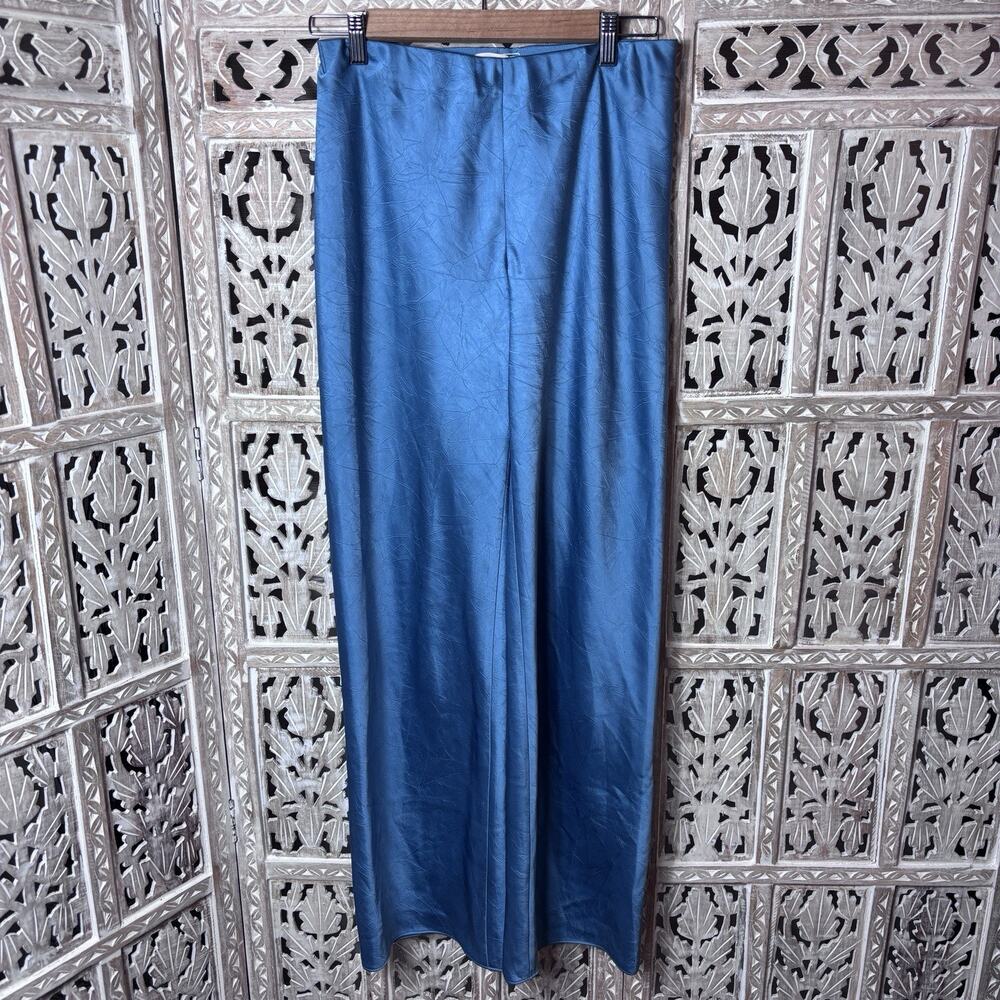 Vince Women's 'Fluid Bias’ Satin Trouser Pants Wide Leg Blue Womens SIZE XS